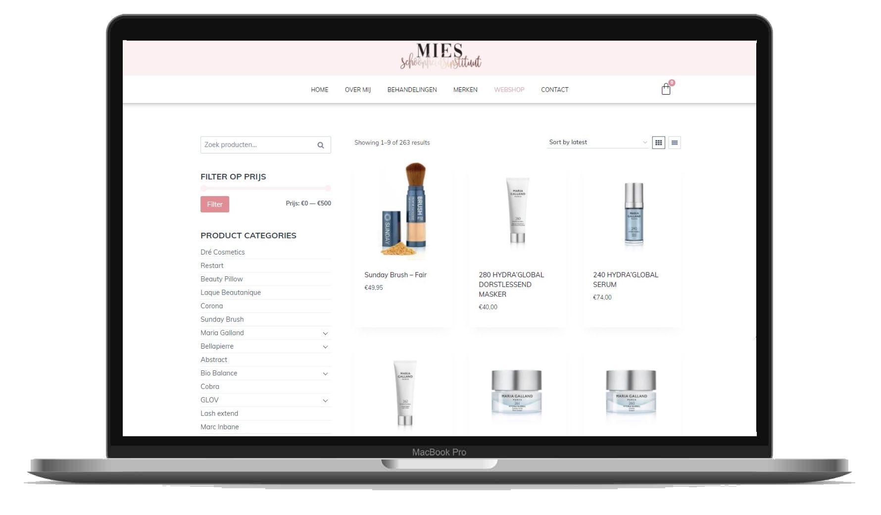 printscreen website schoonheidsinstituut mies